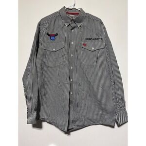 Cinch Mens L Black and White Stripe Long Sleeve Button USTRC Embroidered Shirt